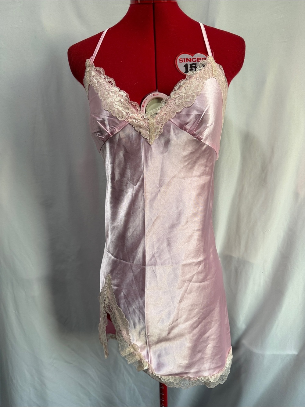 Pink Satin Lace-Trim Chemise Slip